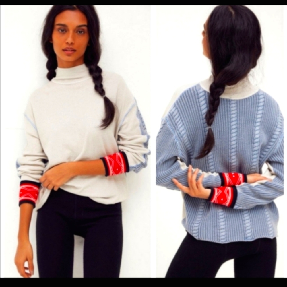 Free People Gray and Blue Turtleneck Sweater